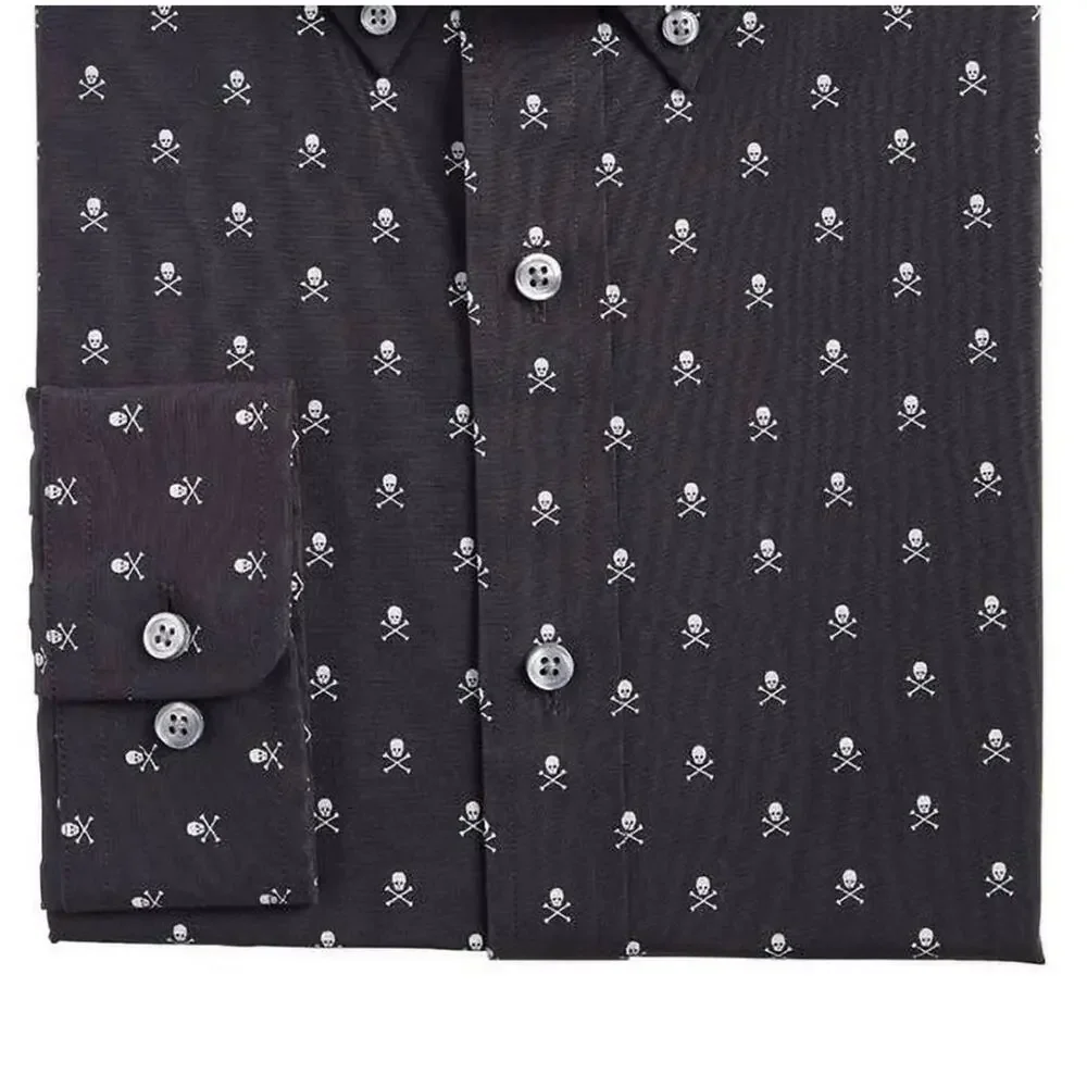 CLUB ROOM Slim Fit Skull & Crossbones Button-Down Shirt Size XL New MSRP $60 - Picture 3 of 6